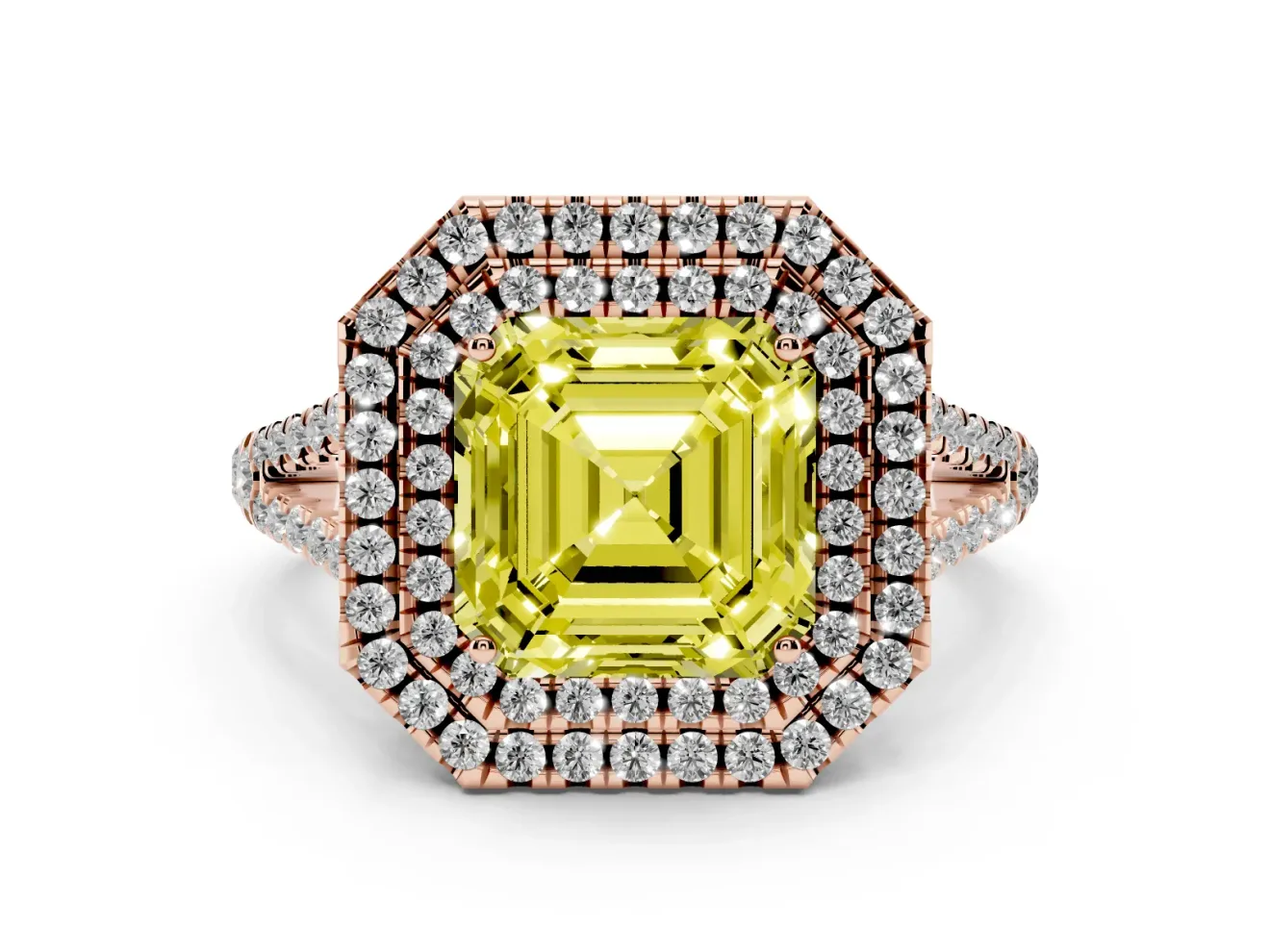 Asscher Cut Halo Engagement Ring Setting for a Fancy Yellow Lab-Grown Diamond | Rose Gold - Design NV-24799
