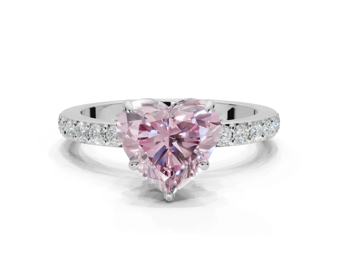 Heart-Shaped Pavé Engagement Ring Setting for a Fancy Pink Lab-Grown Diamond | Sterling Silver - Design NV-24928