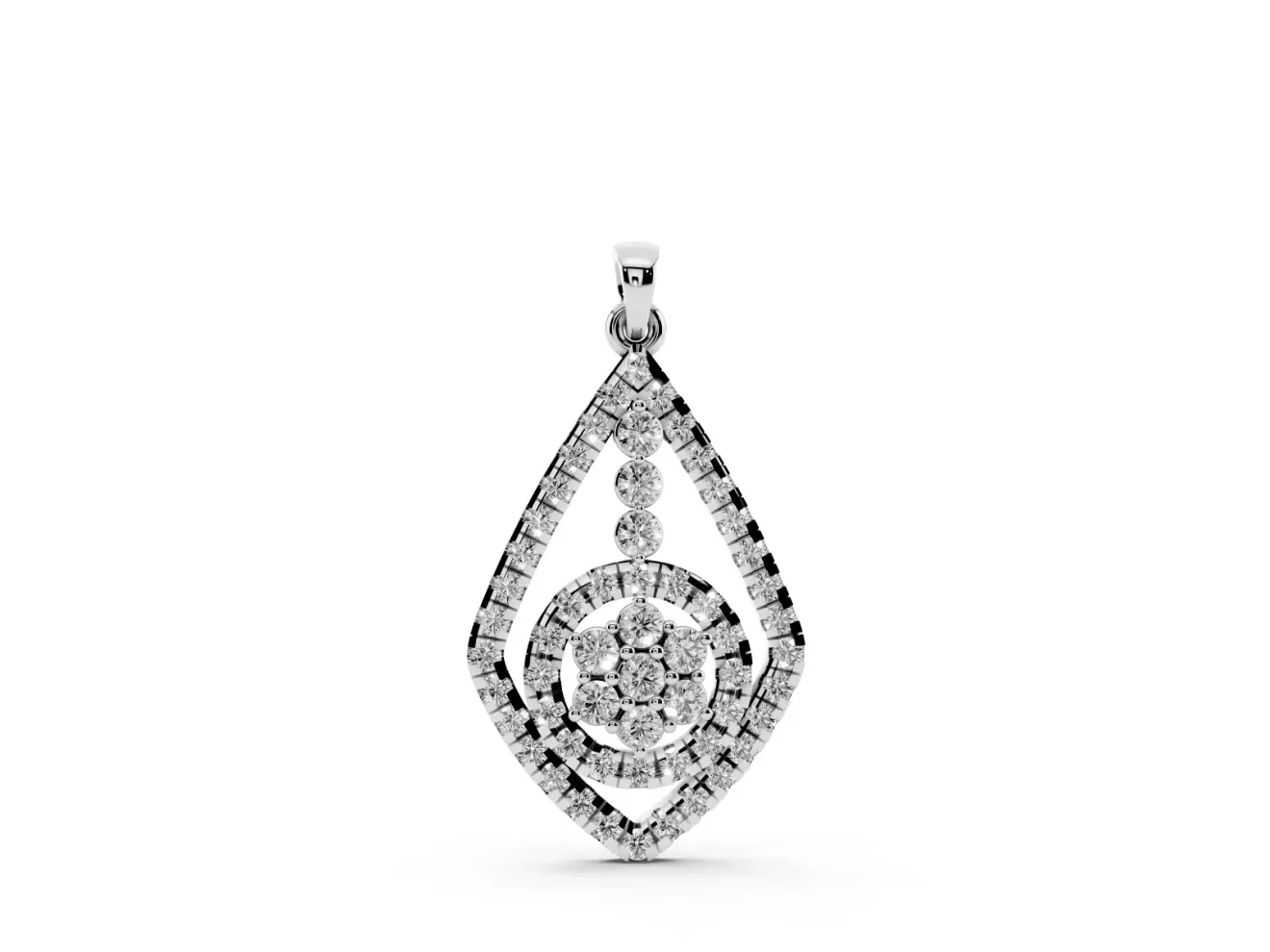 Round Lab-Grown Diamond Pavé Kite Pendant Necklace | Cluster Halo | Sterling Silver