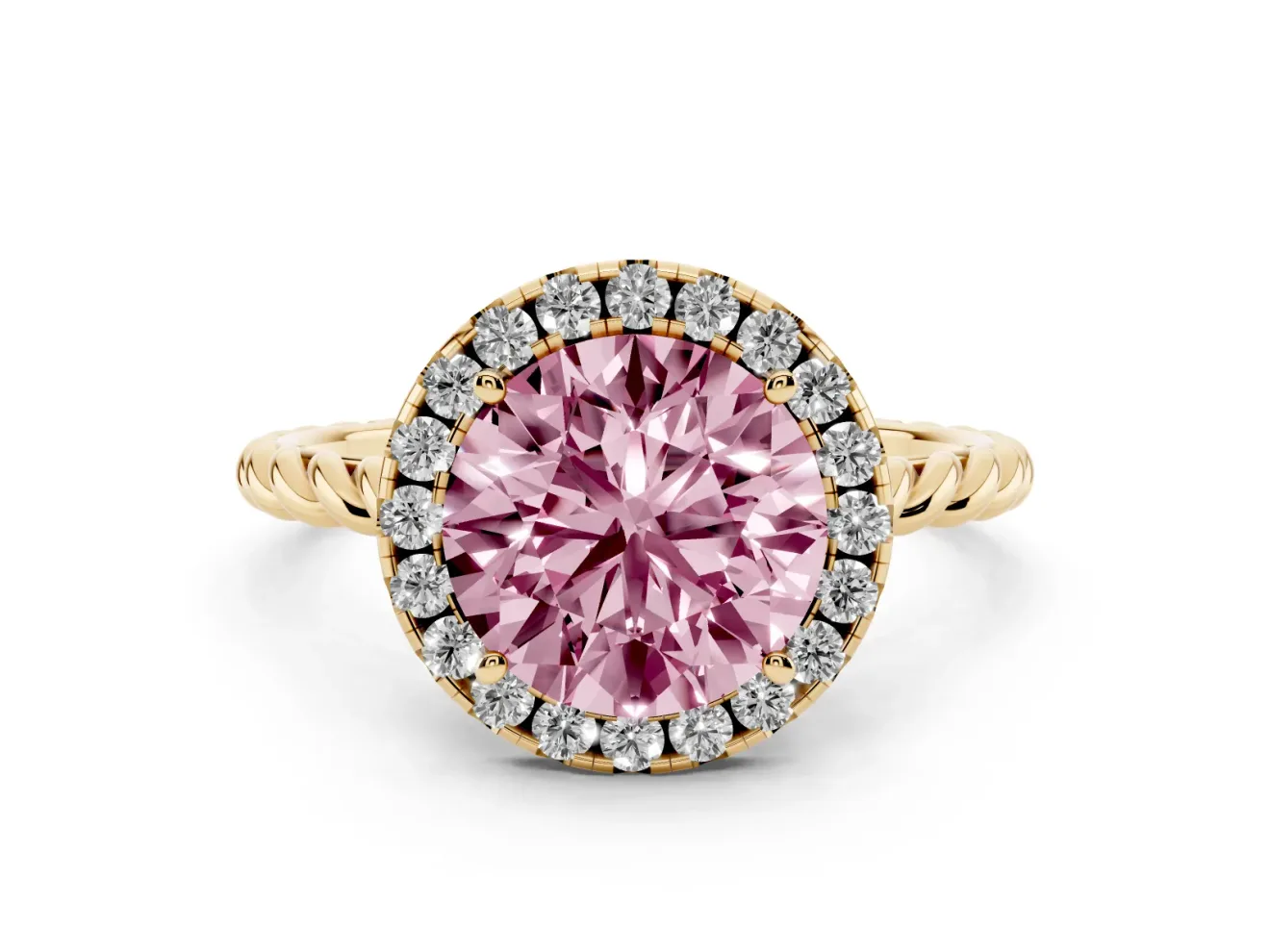 Round Rope Halo Engagement Ring Setting for a Fancy Pink Lab-Grown Diamond | Yellow Gold