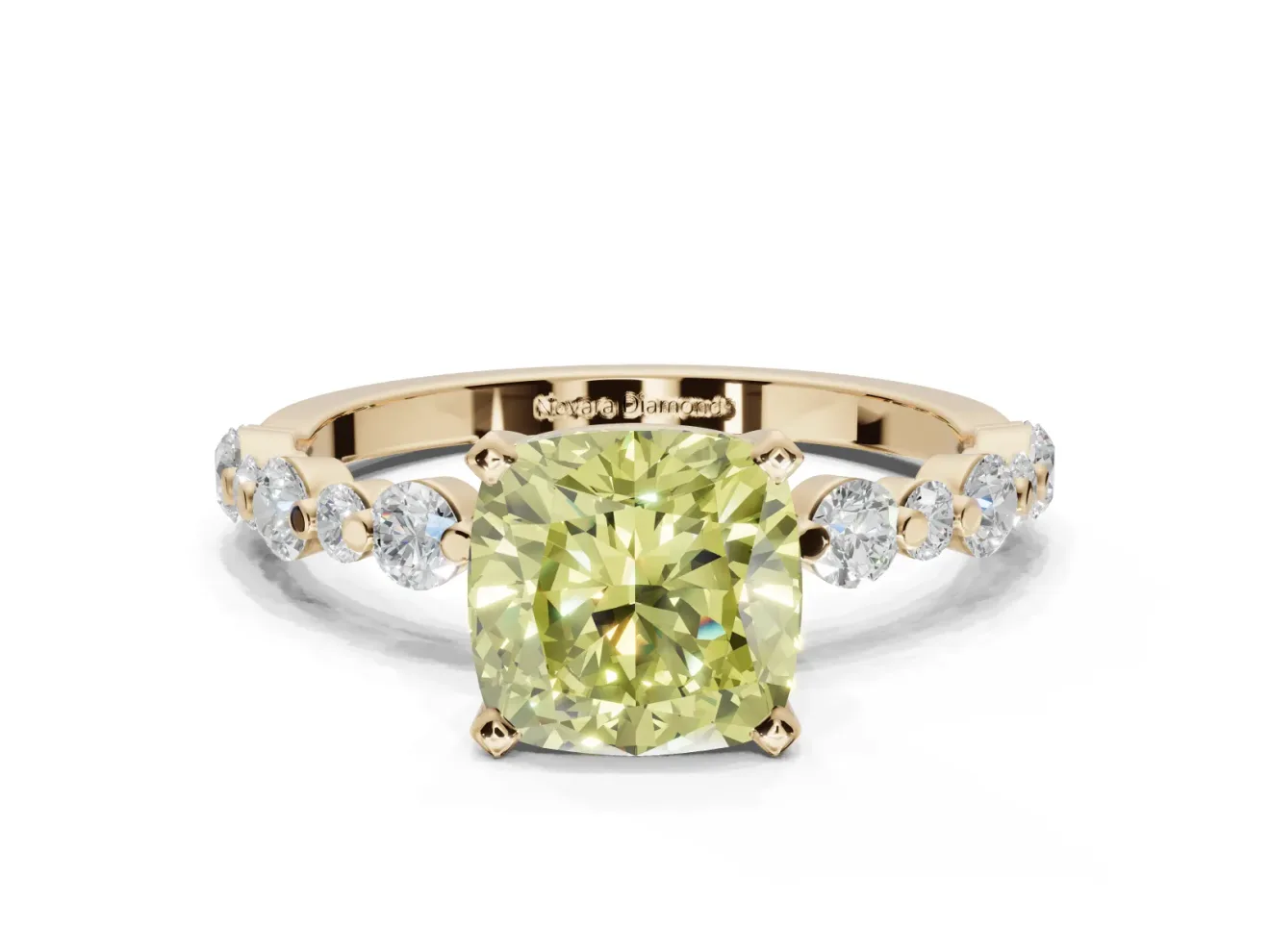 Cushion Cut Pavé Engagement Ring Setting for a Fancy Yellow Lab-Grown Diamond | Alternating Accents | Yellow Gold