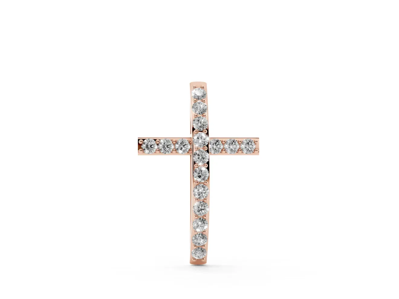 Round Lab-Grown Diamond Pavé Cross Pendant Necklace | Straight Beams | Rose Gold