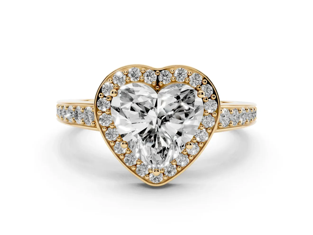 Heart-Shaped Framed Halo Engagement Ring Setting | Graduated Pavé Band | Yellow Gold