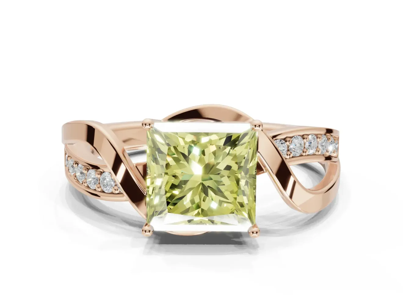 Princess Cut Bypass Solitaire Engagement Ring Setting for a Fancy Yellow Lab-Grown Diamond | Pavé Strands | Rose Gold