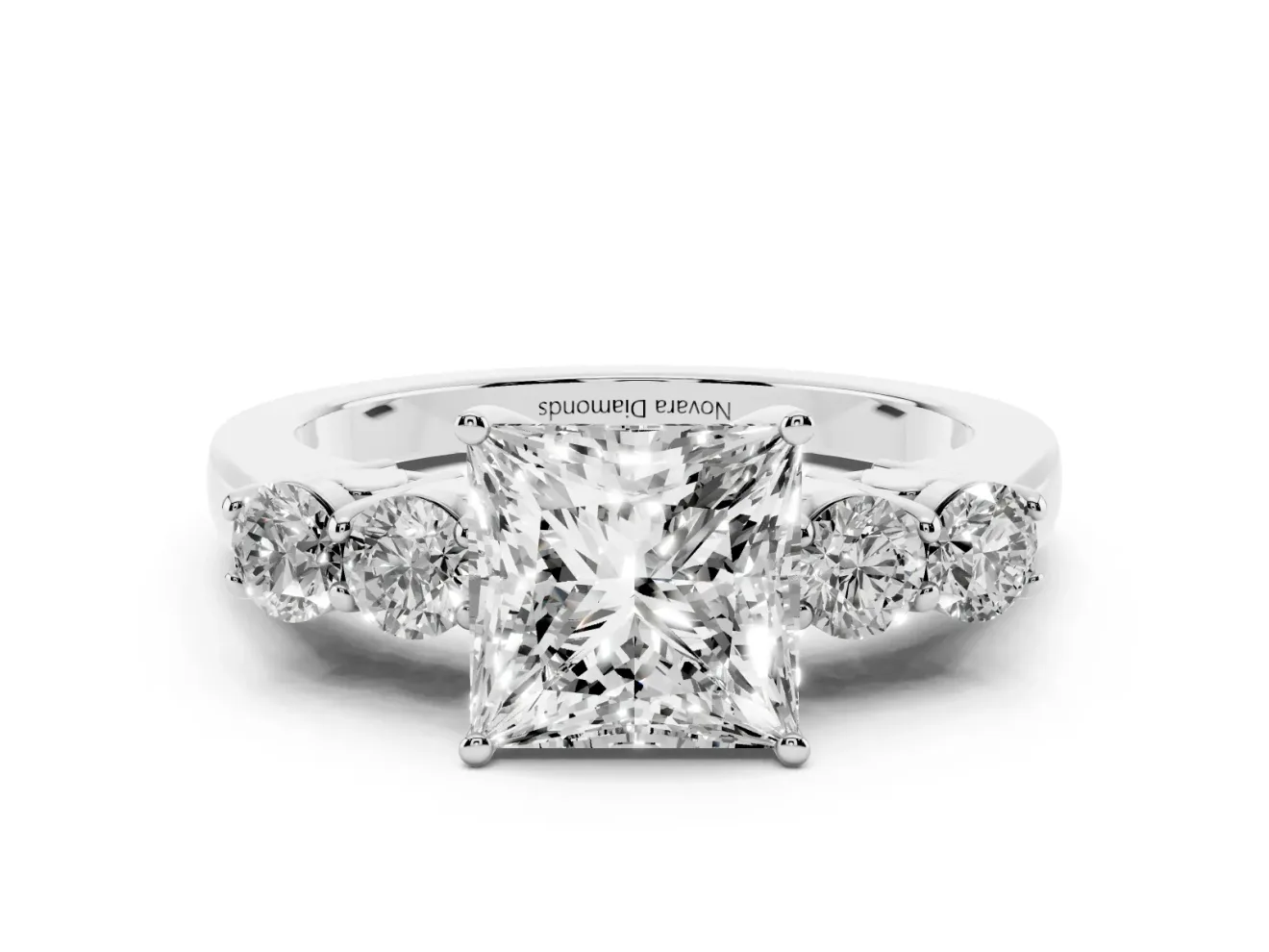 Princess Cut Close Set Five Stone Engagement Ring Setting | White Gold