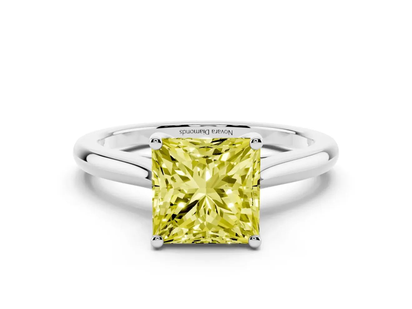 Fancy Yellow Princess Cut Diamond Solitaire Ring Set in Silver with Cathedral Band and Prong Setting