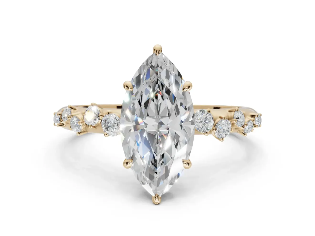 Marquise Solitaire Engagement Ring Setting | Graduated Scattered Accents | Yellow Gold