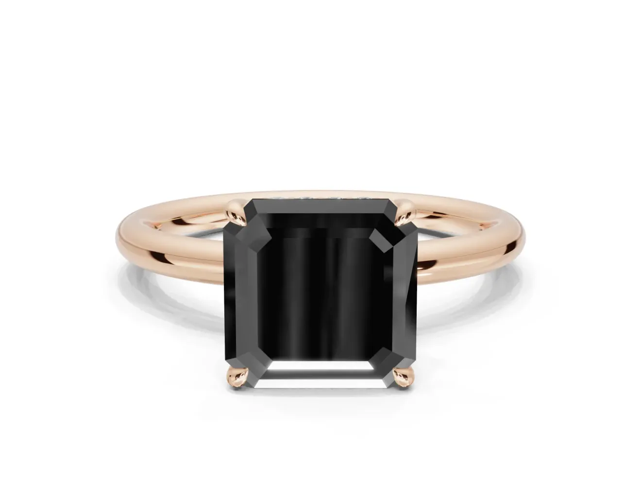 Asscher Cut Hidden Halo Engagement Ring Setting for a Black Center | Thin Plain Band | Rose Gold