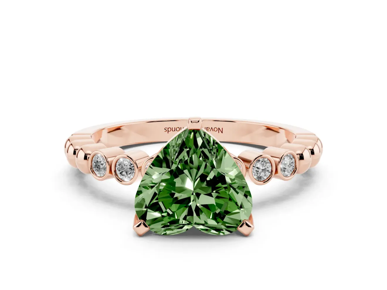 Heart-Shaped Beaded Engagement Ring Setting for a Fancy Green Lab-Grown Diamond | Rose Gold