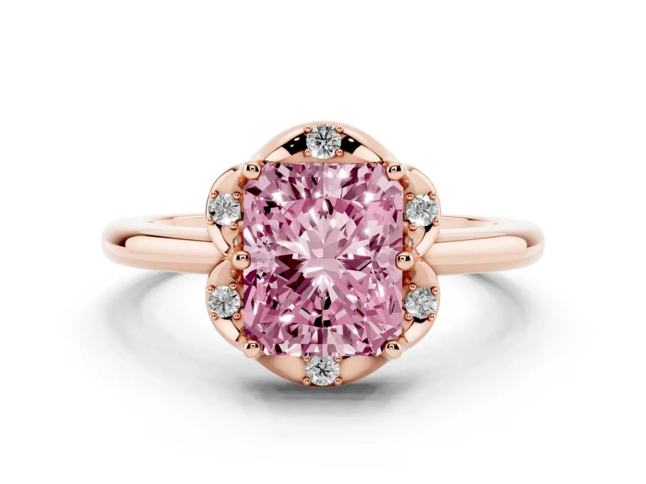 Radiant Cut Petal Halo Engagement Ring Setting for a Fancy Pink Lab-Grown Diamond | Rose Gold
