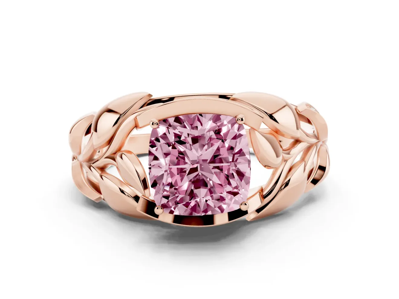 Cushion Cut Leaf Bypass Engagement Ring Setting for a Fancy Pink Lab-Grown Diamond | Rose Gold