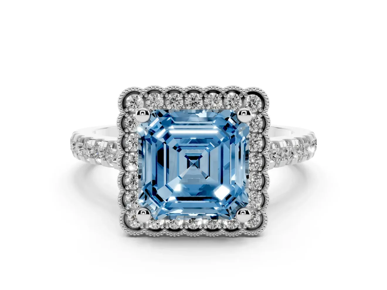 Asscher Cut Halo Engagement Ring Setting for a Fancy Blue Lab-Grown Diamond | Sterling Silver - Design NV-24763