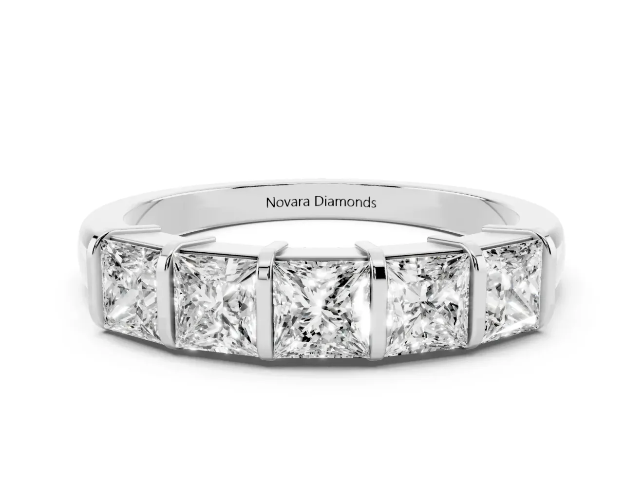 Princess Cut Diamond Seven-Stone Channel Band Set in Silver with Bar Prongs