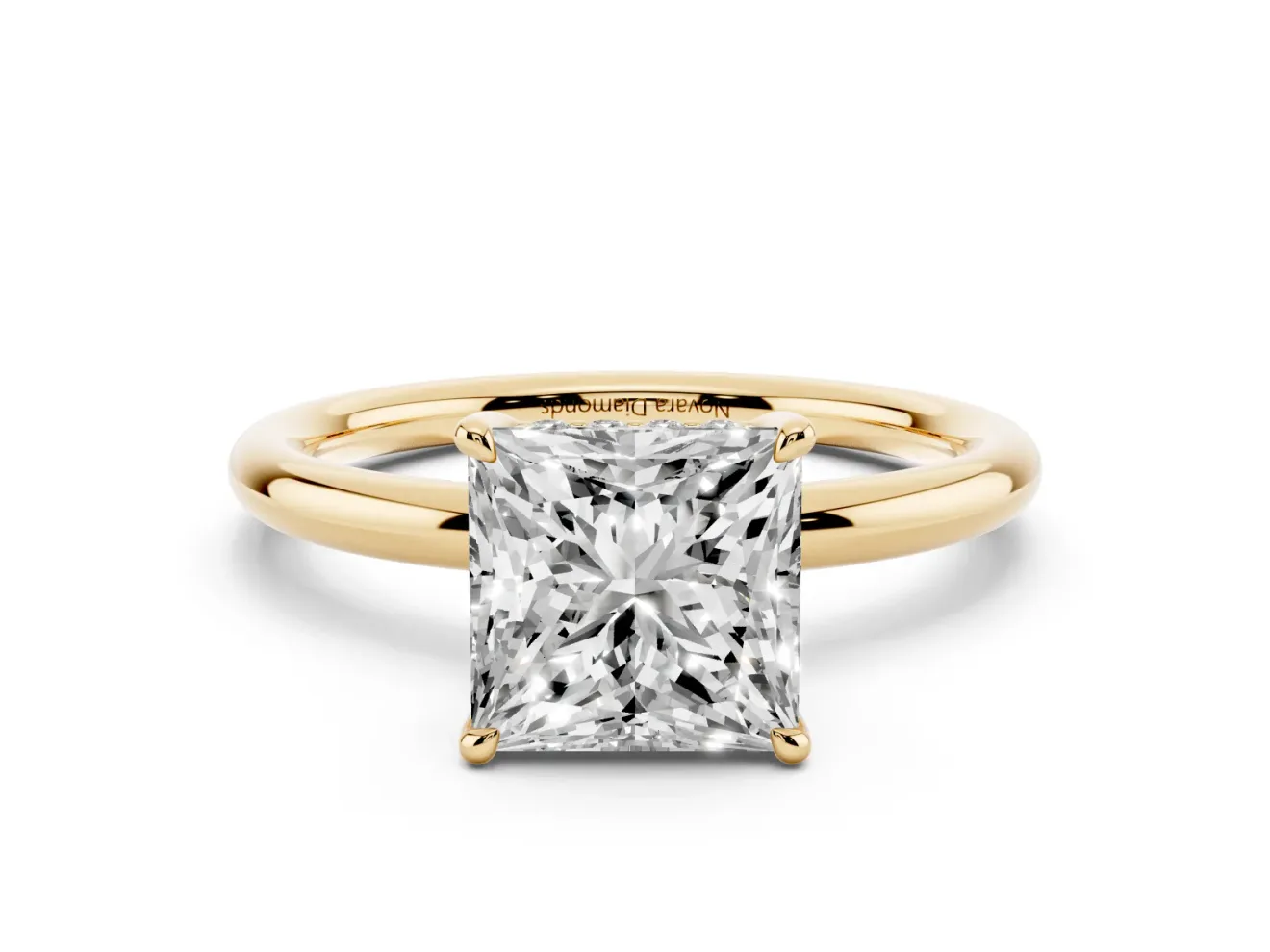 Princess Cut Diamond Solitaire Ring Set in Yellow gold with Thin Band and Prong Setting