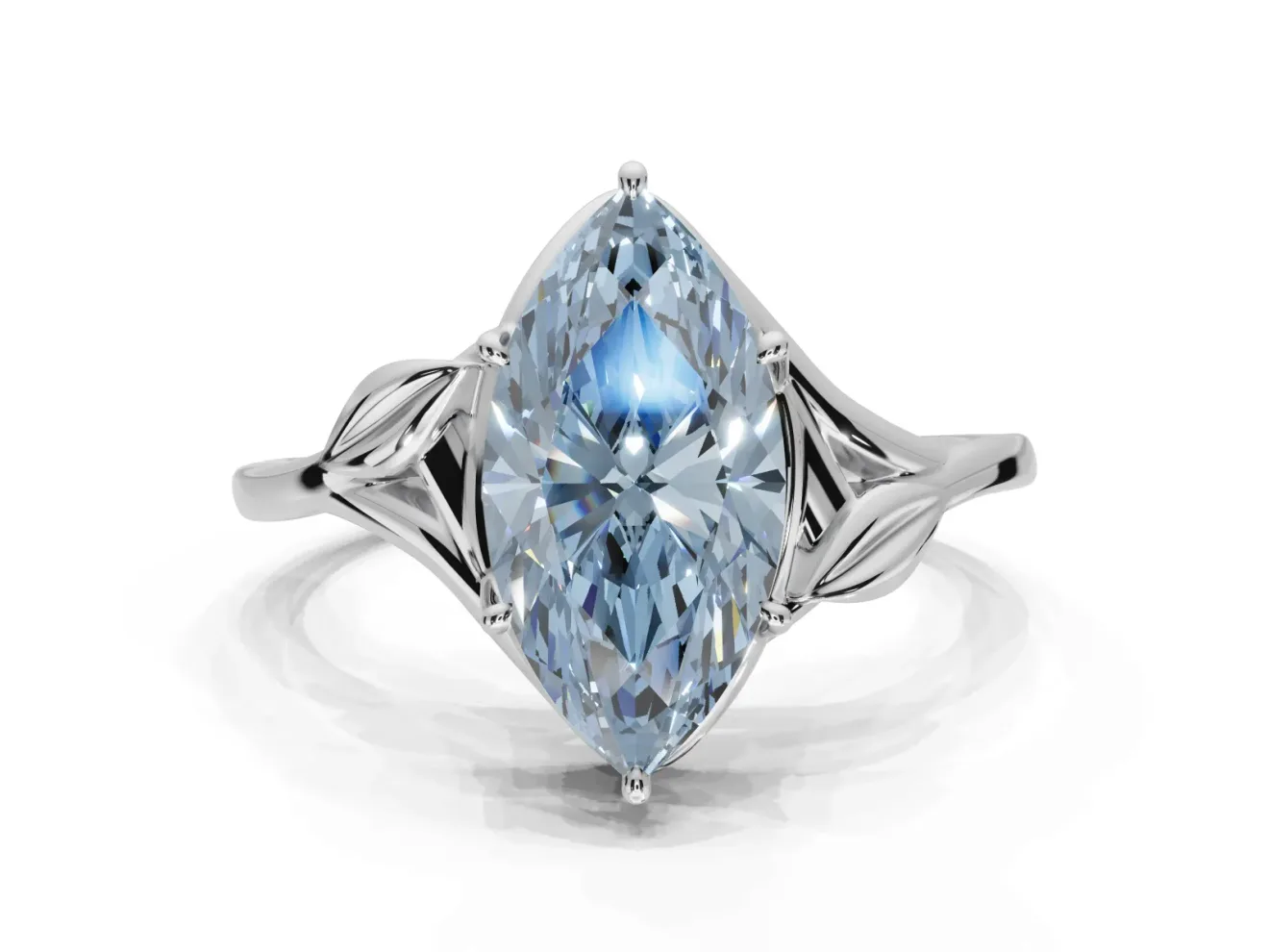 Marquise Bypass Solitaire Engagement Ring Setting for a Fancy Blue Lab-Grown Diamond | White Gold