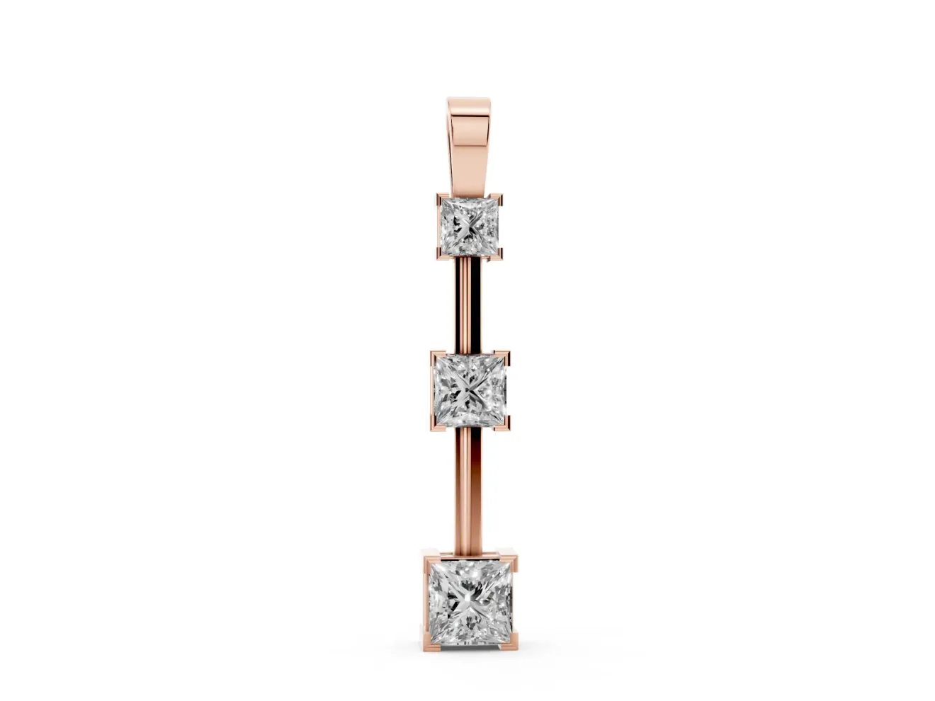 Princess Cut Lab-Grown Diamond Graduated Bar Pendant Necklace | Spaced Settings | Rose Gold