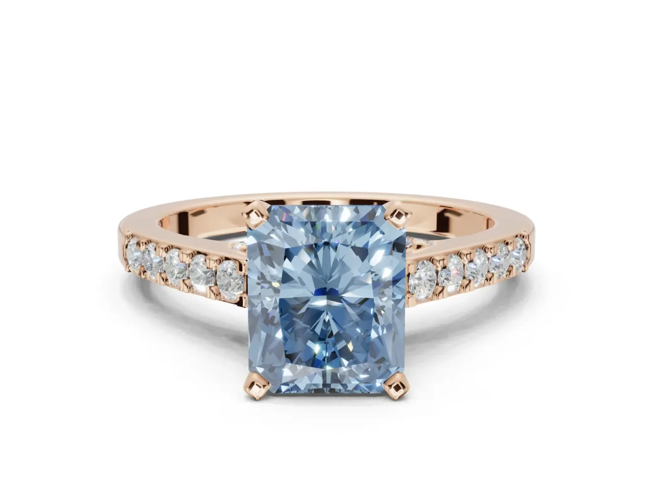 Radiant Cut Pavé Solitaire Engagement Ring Setting for a Fancy Blue Lab-Grown Diamond | Crossover Gallery | Rose Gold