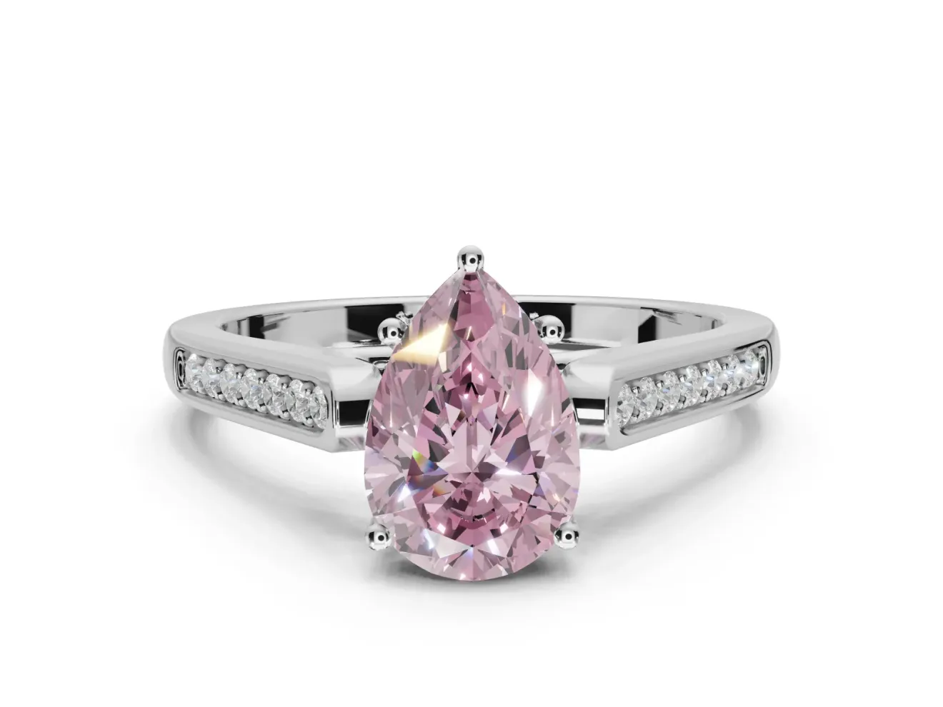 Pear-Shaped Cathedral Solitaire Engagement Ring Setting for a Fancy Pink Lab-Grown Diamond | Channel Set Band | Platinum