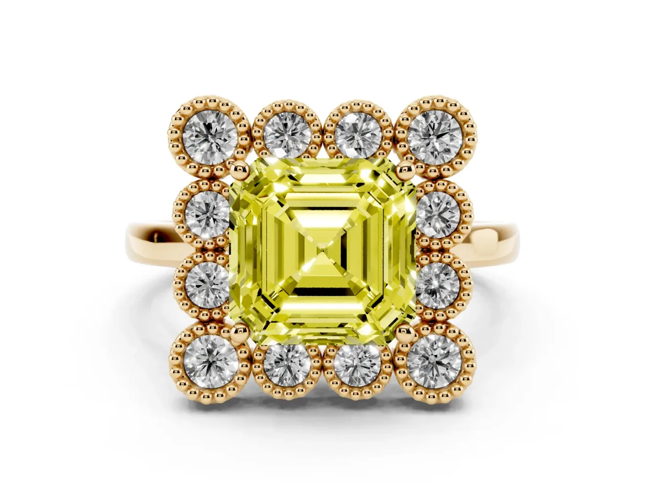 Asscher Cut Halo Engagement Ring Setting for a Fancy Yellow Lab-Grown Diamond | Yellow Gold - Design NV-24775