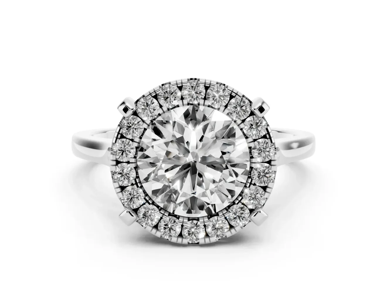 Round Claw Corner Halo Engagement Ring Setting | Slim Plain Band | Sterling Silver