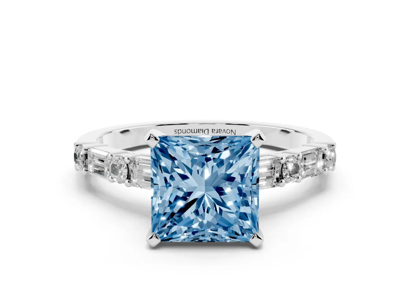 Princess Cut Baguette Side Stone Engagement Ring Setting for a Fancy Blue Lab-Grown Diamond | Platinum