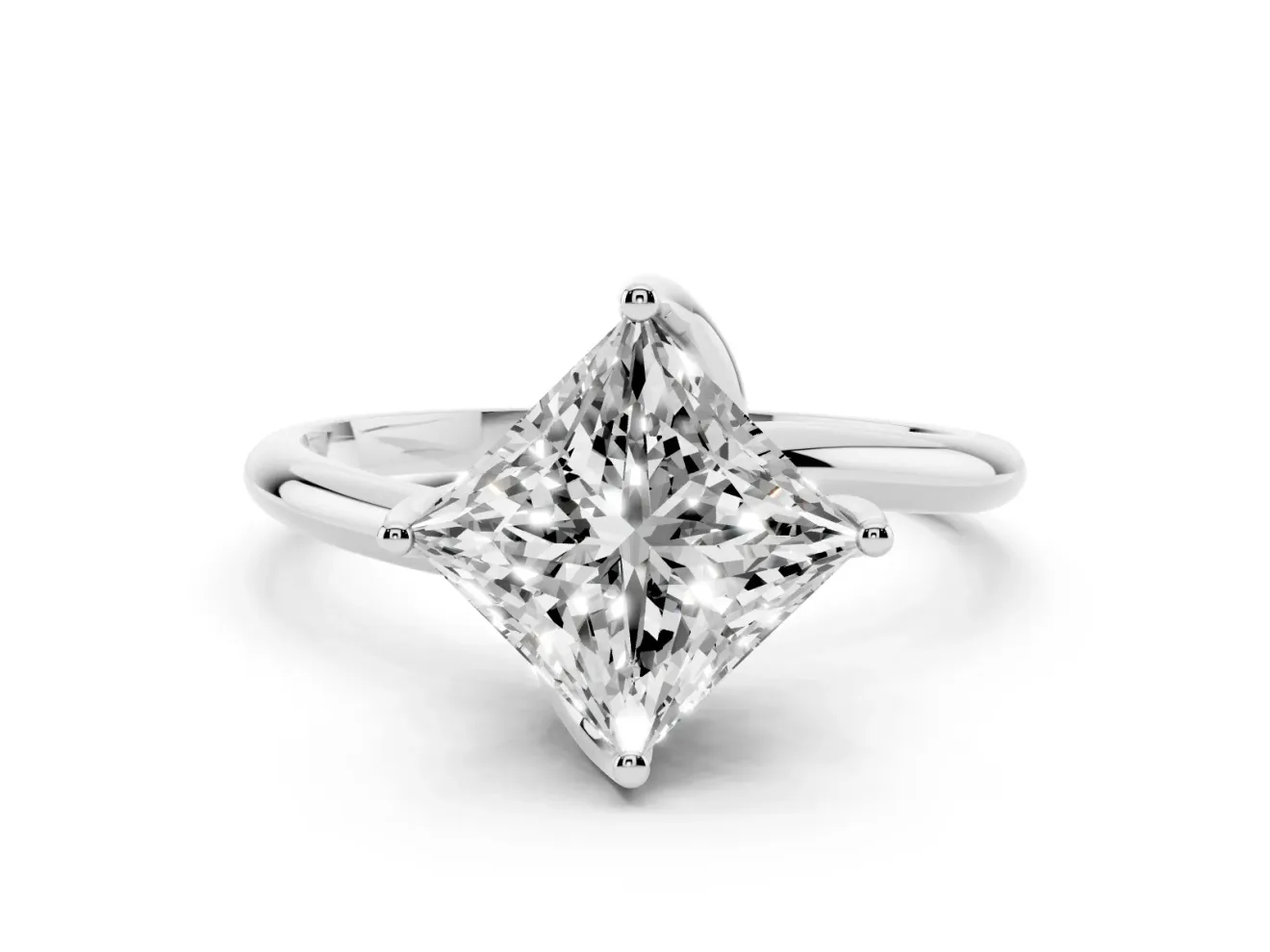 Princess Cut Bypass Solitaire Engagement Ring Setting | Plain Band | White Gold