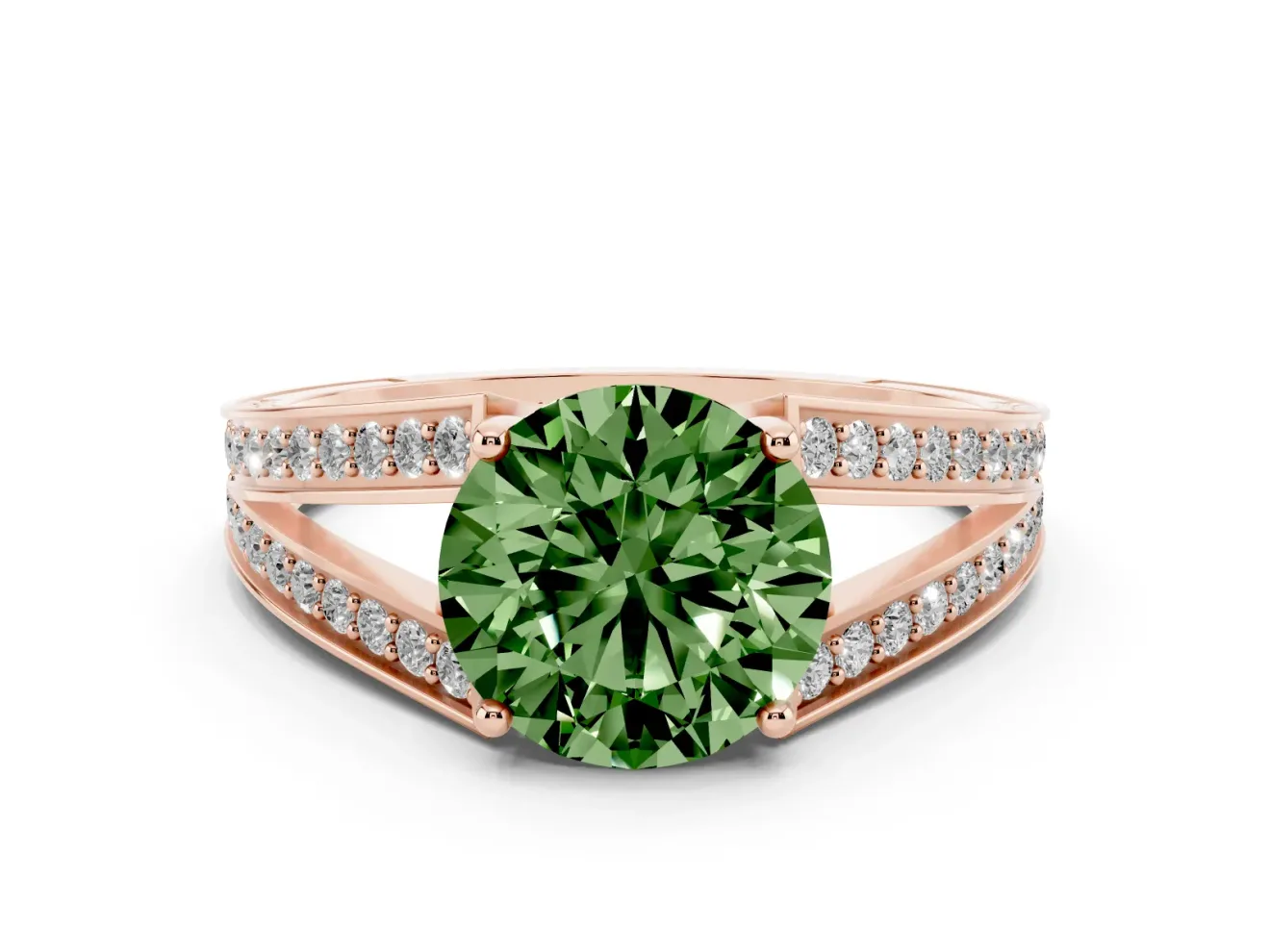 Round Split Shank Pavé Engagement Ring Setting for a Fancy Green Lab-Grown Diamond | Rose Gold
