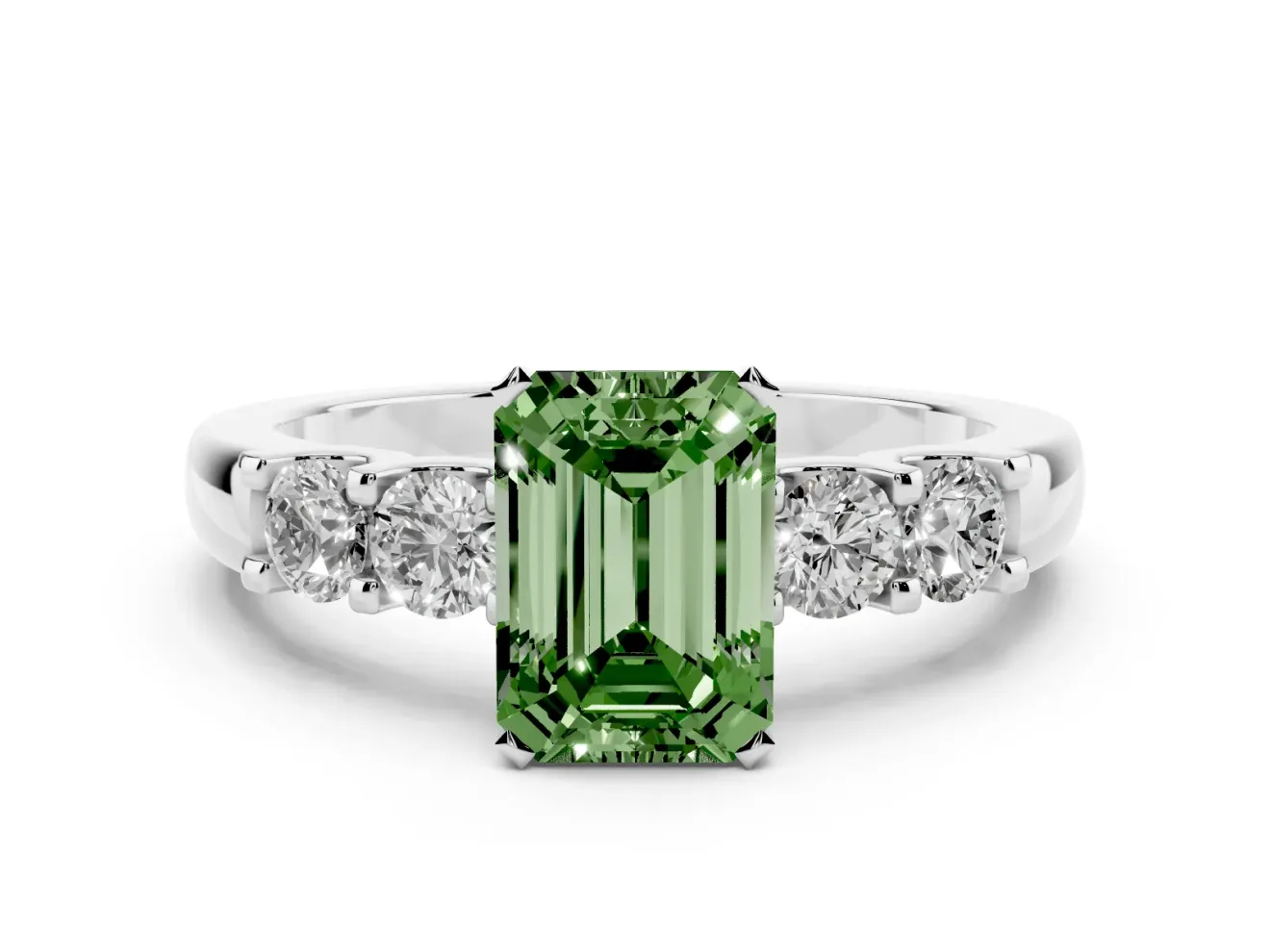 Emerald Cut Five Stone Engagement Ring Setting for a Fancy Green Lab-Grown Diamond | Platinum