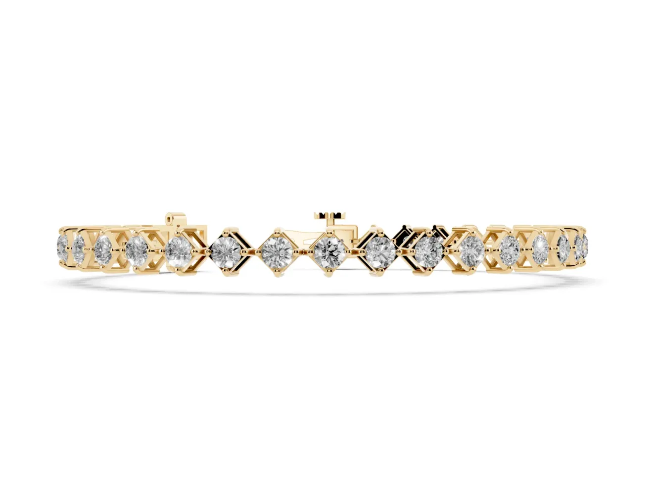 Princess Cut Diamond Tennis Bracelet Set in Yellow gold with Square Prong Setting