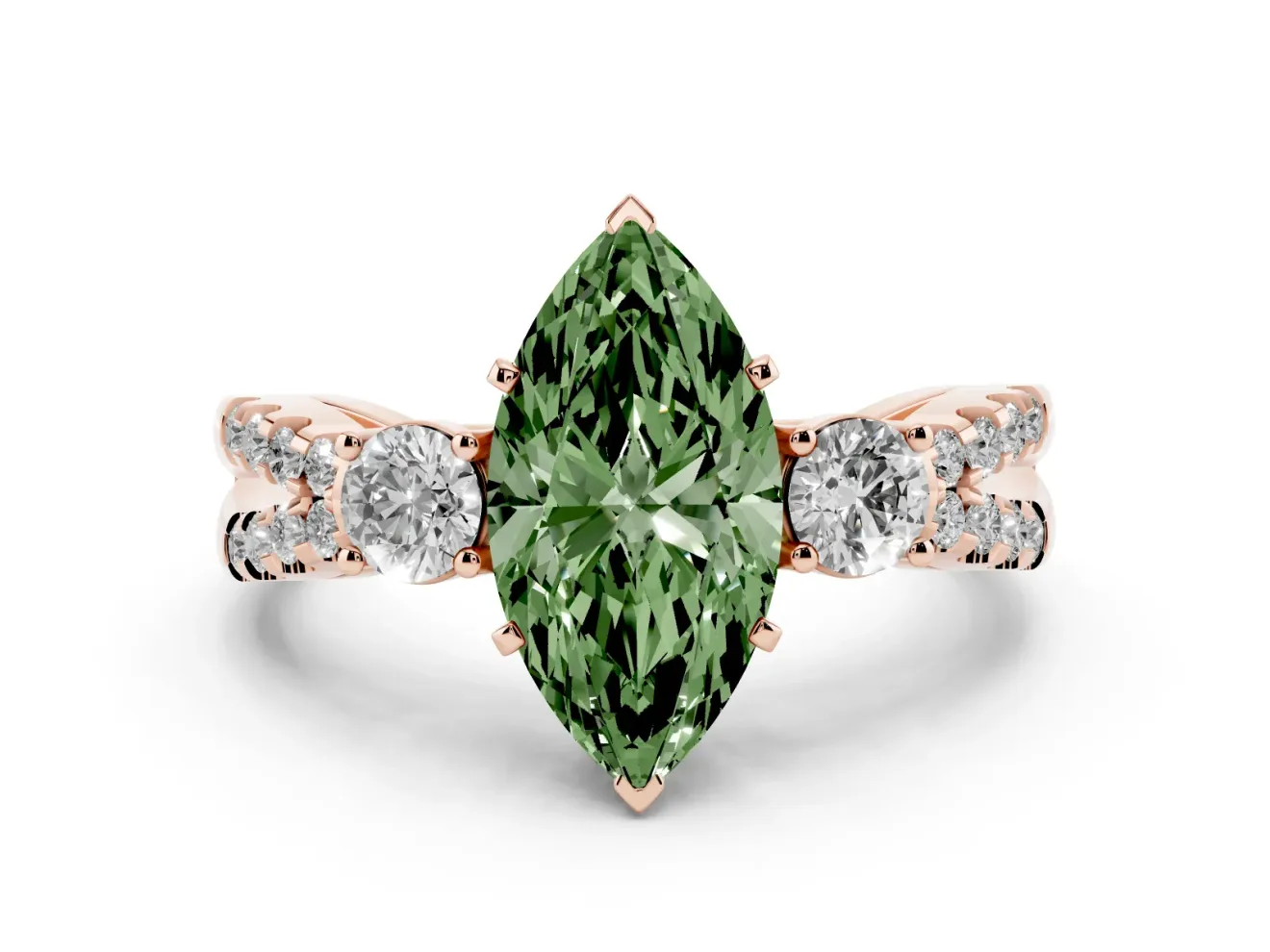 Marquise Three Stone Engagement Ring Setting for a Fancy Green Lab-Grown Diamond | Rose Gold