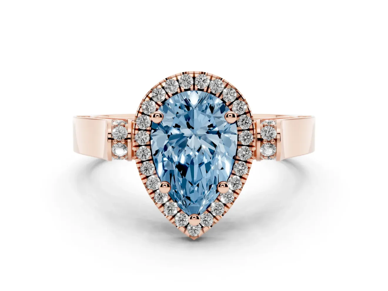 Pear-Shaped Halo Engagement Ring Setting for a Fancy Blue Lab-Grown Diamond | Pavé Panel Shoulders | Rose Gold