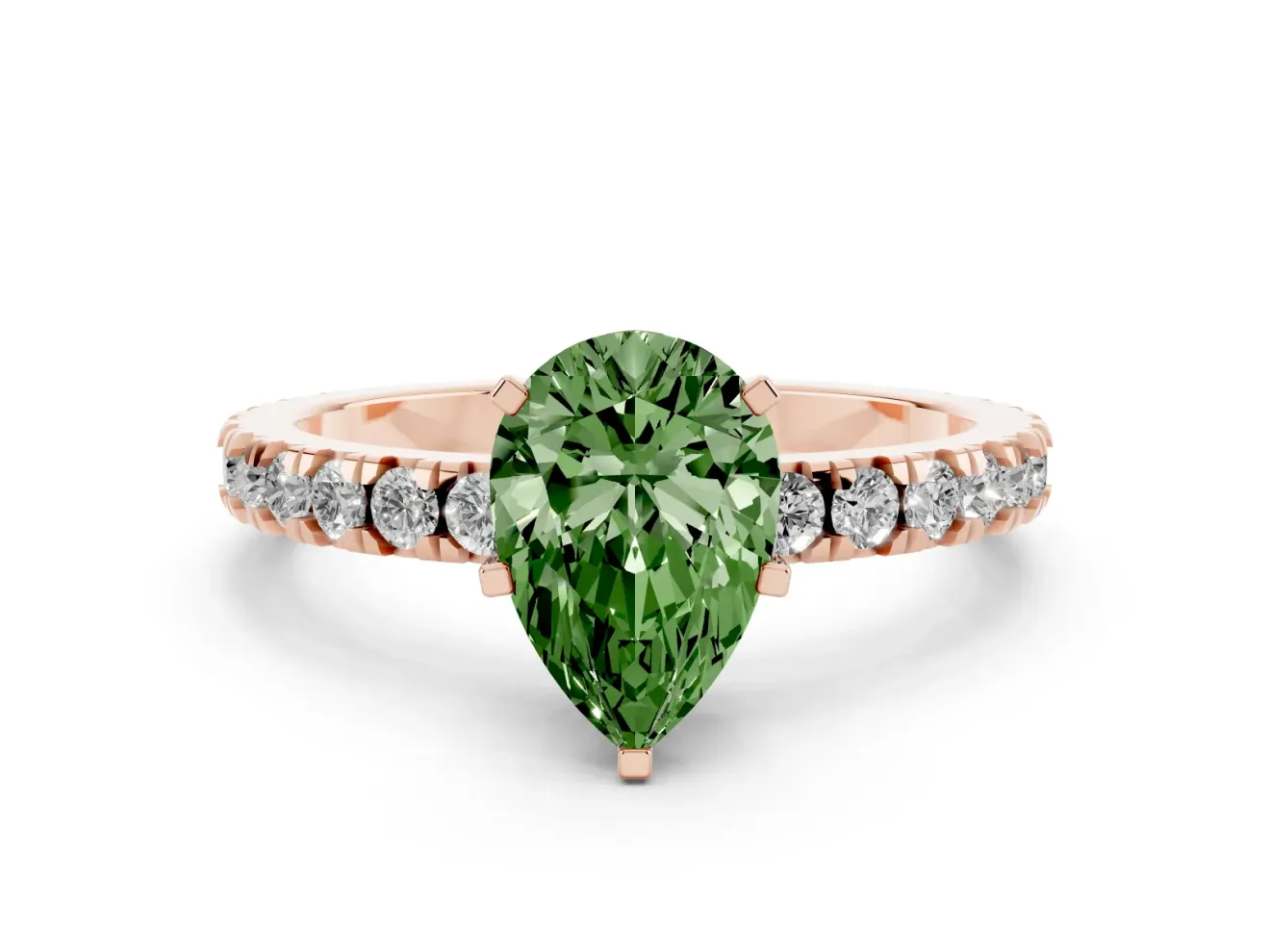 Pear-Shaped Pavé Solitaire Engagement Ring Setting for a Fancy Green Lab-Grown Diamond | Rose Gold