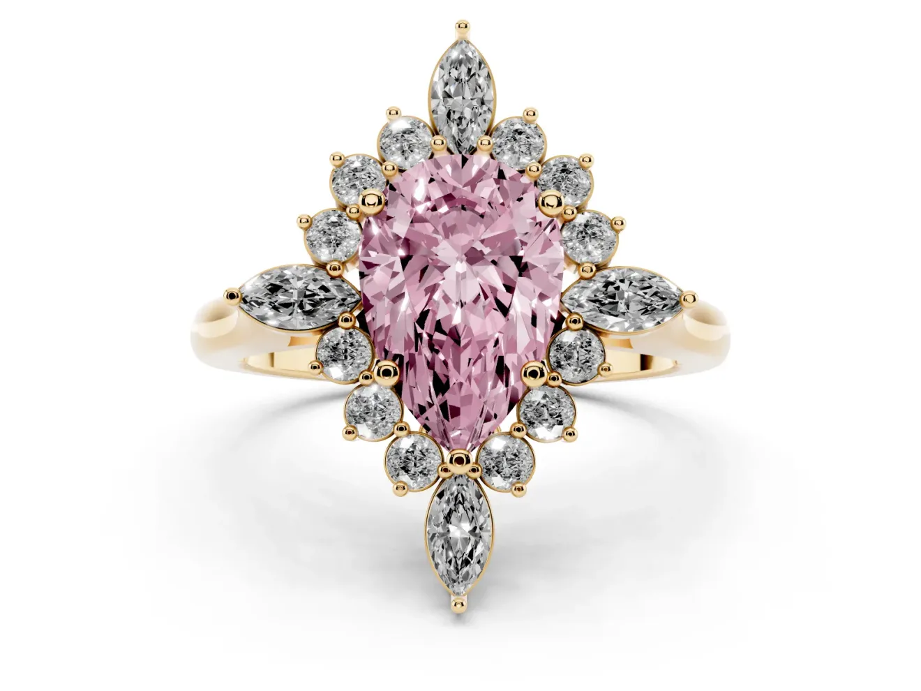 Pear-Shaped Engagement Ring Setting for a Fancy Pink Lab-Grown Diamond | Yellow Gold - Design NV-24790