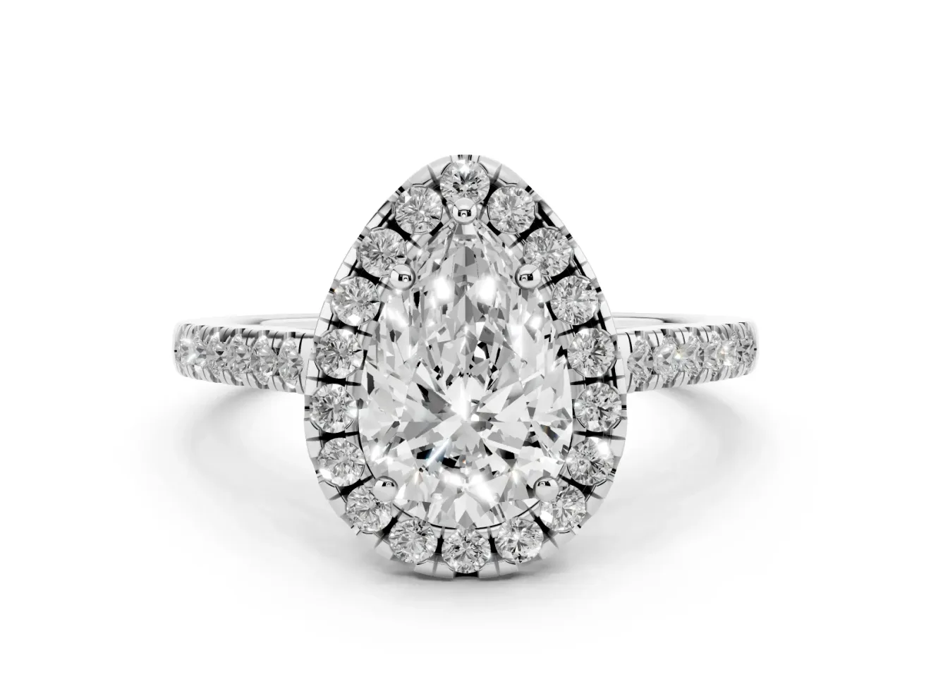 Pear-Shaped Raised Halo Engagement Ring Setting | Pave Band | Platinum