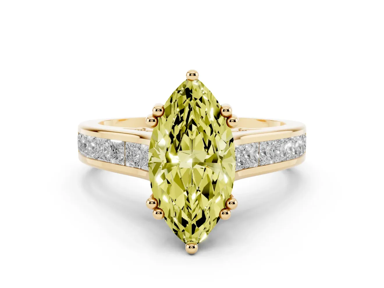 Marquise Channel Engagement Ring Setting for a Fancy Yellow Lab-Grown Diamond | Yellow Gold - Design NV-24671