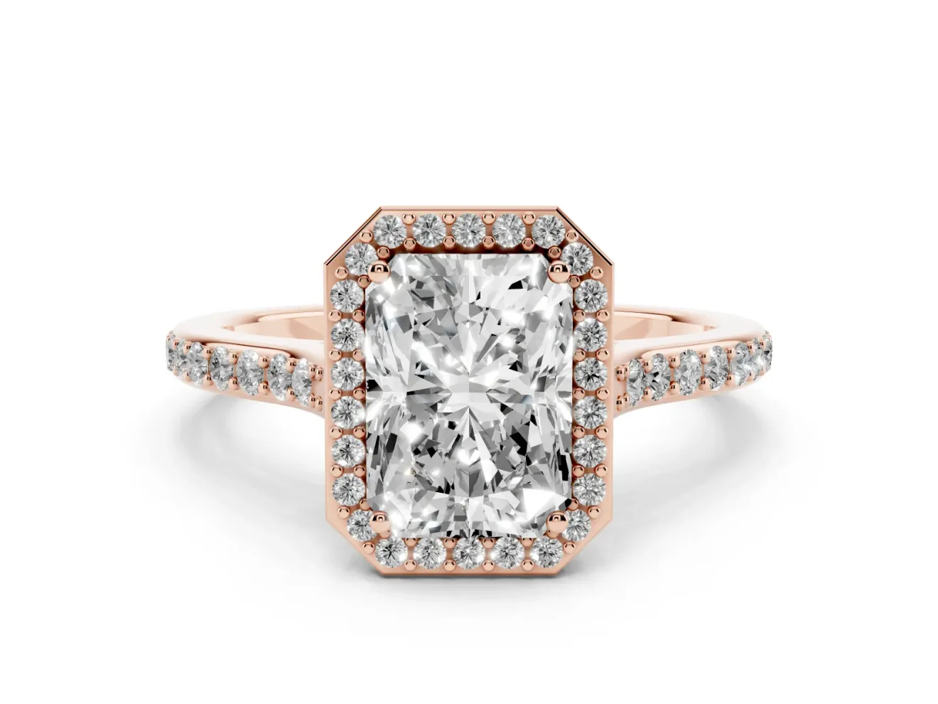 Radiant Cut Pavé Halo Engagement Ring Setting | Rose Gold