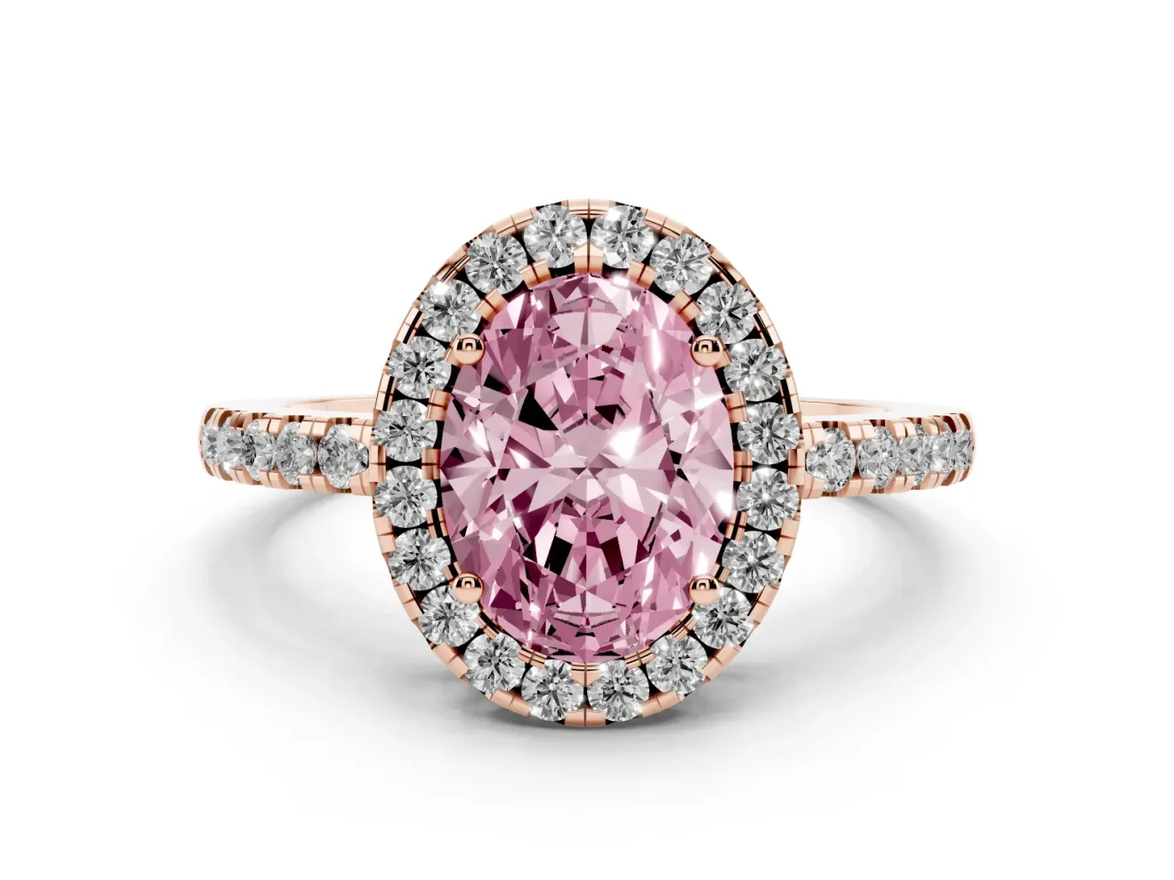 Oval Halo Engagement Ring Setting for a Fancy Pink Lab-Grown Diamond | Pavé Band | Rose Gold