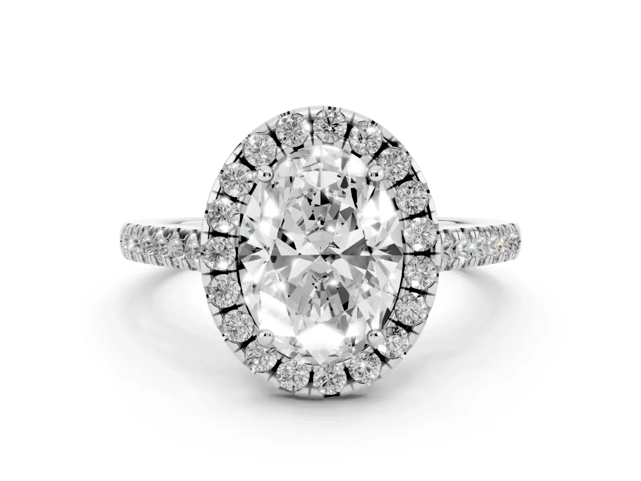 Oval Raised Halo Engagement Ring Setting | Pave Band | Sterling Silver