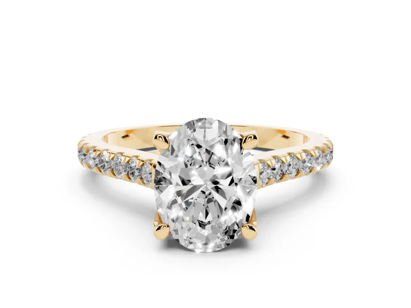 Oval Hidden Halo Pave Engagement Ring Setting | Claw Prongs | Yellow Gold