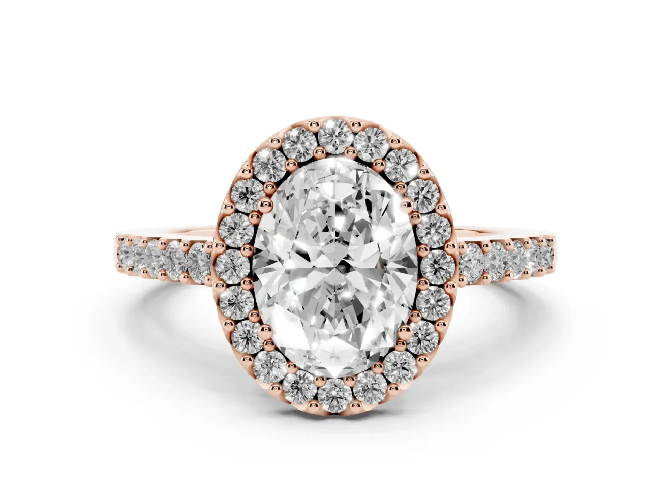 Oval Halo Engagement Ring Setting | Single Row Pavé Band | Rose Gold