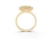 Fancy Yellow Pear Cut Diamond Halo Ring Set in Yellow gold with Milgrain Edge and Round Prong Setting