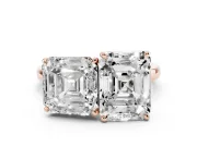 Asscher Cut and Emerald Cut Toi Moi Ring Set in Rose gold with Prong Setting