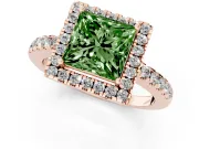 Princess Cut Halo Engagement Ring Setting for a Fancy Green Lab-Grown Diamond | Shared Prong Pavé Band | Rose Gold