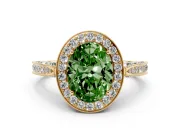 Oval Milgrain Halo Engagement Ring Setting for a Fancy Green Lab-Grown Diamond | Side Stones | Yellow Gold