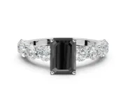Emerald Cut Side Stone Engagement Ring Setting for a Black Center | Platinum