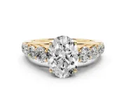 Oval Graduated Side Stone Engagement Ring Setting | Flat Top Band | Yellow Gold