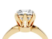 Asscher Cut Diamond Solitaire Engagement Ring Set in Yellow gold with Slim Tapered Solitaire Band