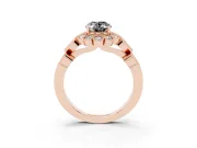 Oval Scalloped Halo Engagement Ring Setting for a Black Center | Heart Pavé Band | Rose Gold