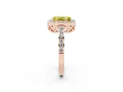 Fancy Yellow Emerald Cut Diamond Halo Ring Set in Rose gold with Pavé-Setting Band and Open Prong Center