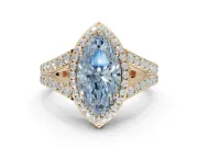 Marquise Halo Pavé Engagement Ring Setting for a Fancy Blue Lab-Grown Diamond | Narrow Split Shank | Yellow Gold